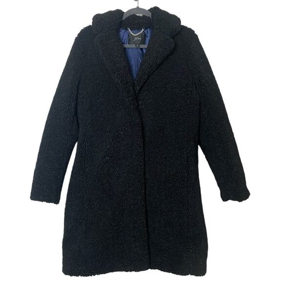 J. CREW COAT TEDDY LONG WINTER SHERPA FAUX FUR SHEARLING LONGLINE BLACK COLLARED - Picture 2 of 9